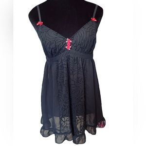 Linea Donatella Vintage Black Sheer Whimsygoth Romantic Floral Lingerie Slip Top